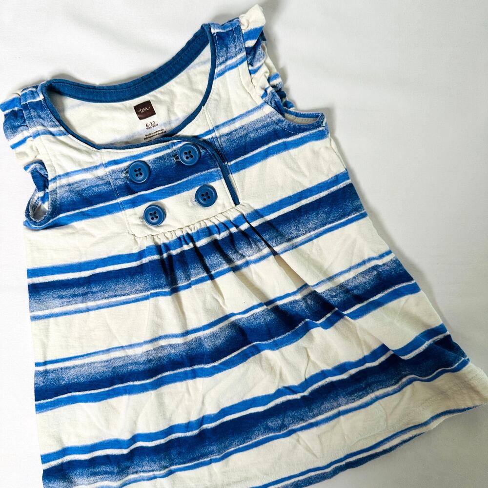 Tea Collection Blue & White Striped Shirt Dress Sz 6-12 mo